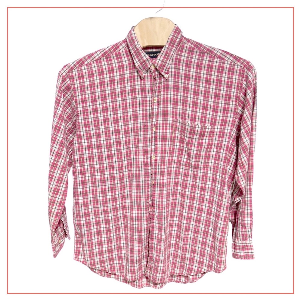 Britches Mens XL Plaid Button Down Shirt Red White Blue Cotton Long Sleeve